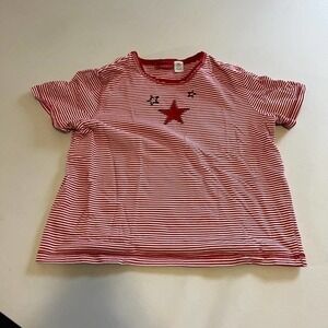 Onque Casuals white red striped casual top star accents L